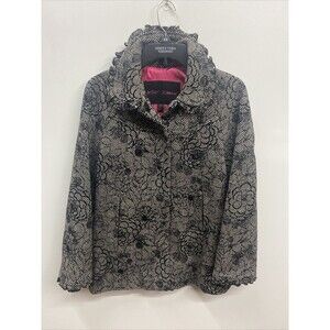 Betsey Johnson Black & White Long sleeve Floral Button up Winter Coat size 6